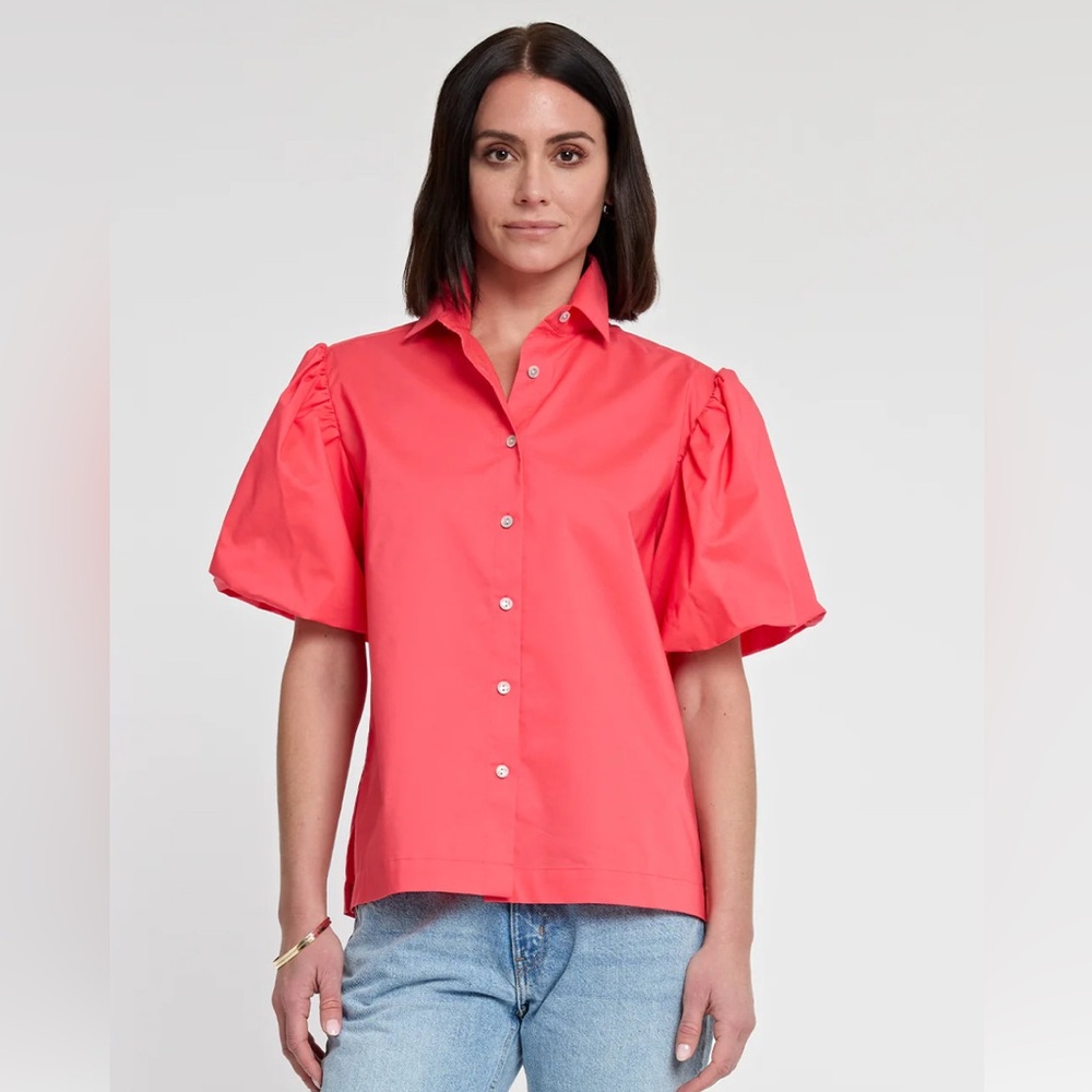 Hinson Wu Angelina Cotton Coral Puff Sleeve Top
